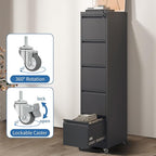 5 Drawer Mobile File Cabinet, Metal Filing Cabinet with Lock and Wheels, Home Office Rolling File Cabinets for Legal/Letter Hanging File Folders, Un-Assembled (Black)