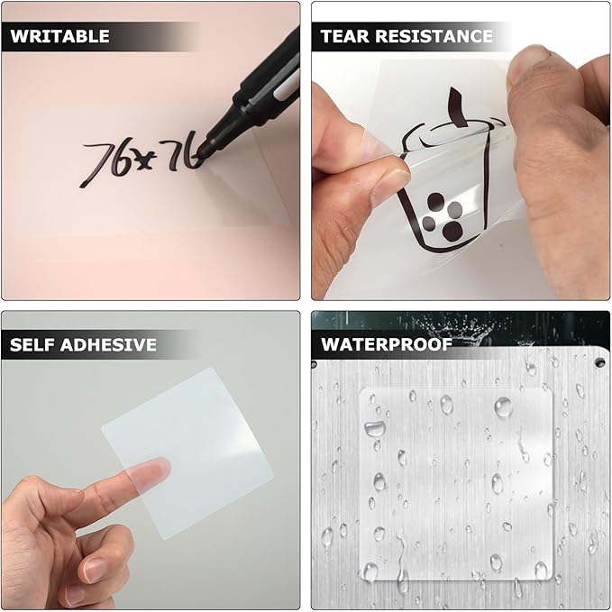 Clear Thermal Labels Vinyl 3 × 3 Inch Self-Adhesive Rectangle Stickers Roll Waterproof Printer Direct Decals Package Seal for QR Code Envelope Office Retail Home 200 PCS