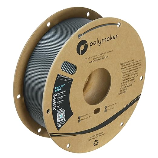 Polymaker PolyLite Dark Grey 3D Printer PETG Filament 1.75mm 1kg, Legacy PETG Formula, Reliable Everyday Filament, Strong Layer Bonding, Compatible with Most 3D Printers