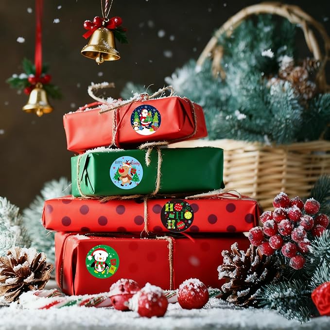SHYGO® 1“ Christmas Envelope Seal Stickers Embossed Foil, Merry Christmas Stickers for Envelope Sealing, for Cards Making Invitation Gift Packaging Crafts Xmas Party Favor Decor, 1000 Pcs 2 Rolls