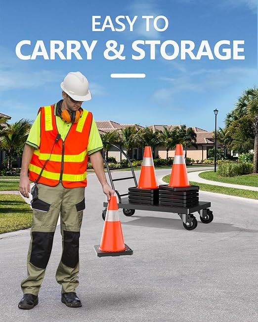 (8 Pack) BATTIFE Traffic Cones 18 Inch with Black Weighted Base, PVC Orange Cone for Traffic Control,Construction Events, Driveway Road Parking Lot