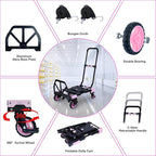 JJSMKCH 2 in 1 Folding Hand Truck,330LB Capacity Hand Truck Foldable,Dolly Cart with Wheels and 3-Speed Adjustable Handle,Portable Hand Cart,Collapsible Dolly for Moving (Pink)
