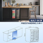 Tylza 24 Inch Wine and Beverage Refrigerator, Dual Zone Wine Beverage Cooler 24" with French Door, Under Counter Wine Beer Fridge Built-In or Freestanding, Holds 20 Bottles and 88 Cans, Black
