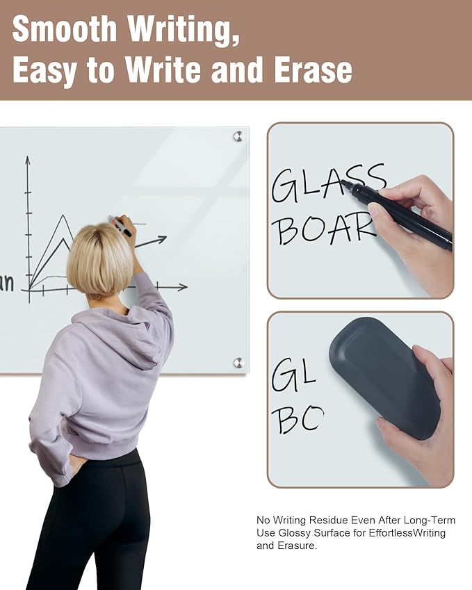 Mifuro Magnetic Glass Whiteboard，72"x48" Wall Mounted Frameless Dry Erase Board for Office, Home & School White