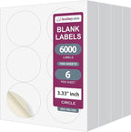NextDayLabels 3.33 Inch Round Labels - Matte White Blank Circle Stickers - Printable Labels (6000 Sheets)