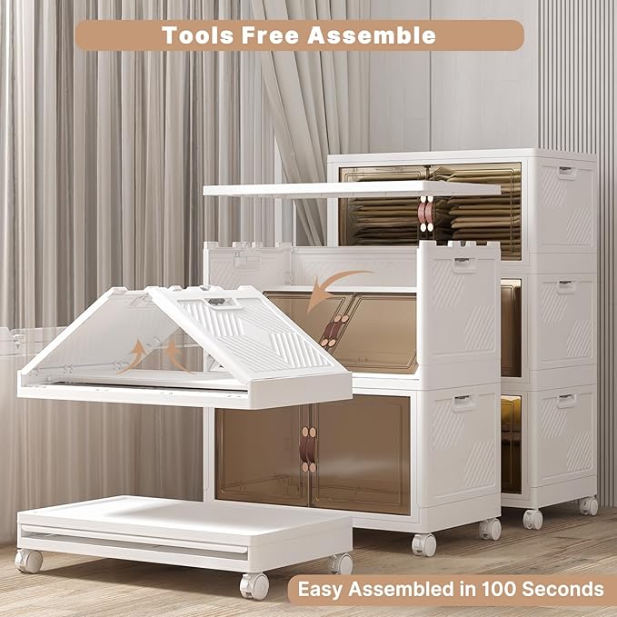 Extra Large Stackable Storage Bins with Lids & Wheels, Foldable Plastic Storage Bins (White, 504QT-168QT/42GAL*3Pack)