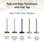 Montour Line Cline Post and Rope Stanchion, Sloped Base, (Polished Stainless Steel Post, Flat Top)