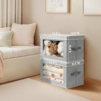Storage Boxes with Lids - 3 Pack Fabric Clear Window Storage Bins, Collapsible Storage Bins with Lids, Linen Closet Organizer for Clothes, Towel, Blanket, Light Grey