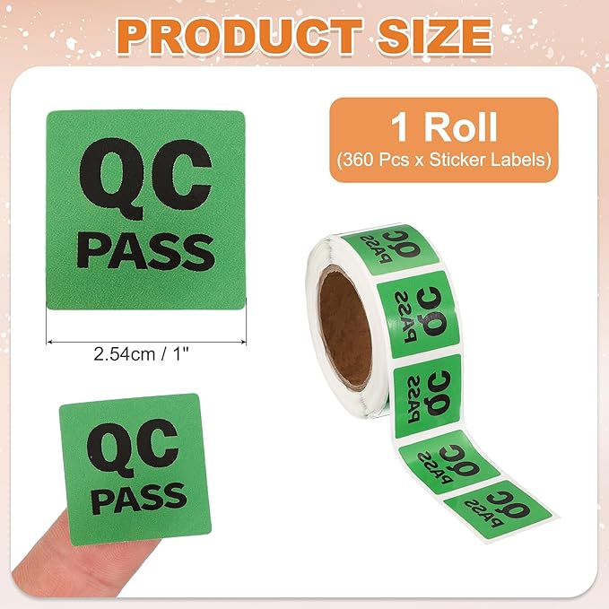 PATIKIL 360 Pcs 1 Roll QC Pass Labels, 1 Inch Square Inventory Control Adhesive Round Labels Food Service Quality Control Stickers for Warehouse Management Inspection, Green