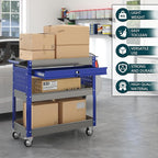 3 Tier Rolling Tool Cart on Wheels with Locking Drawer - Metal Service Cart Industrial Utility Cart for Mechanic - 350 LBS Mobile Storage Organizer for Garage. (Gray-Blue)
