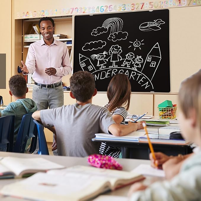 Magnetic Glass Blackboard - Glass Dry Erase Board 36"x24" Large Frameless Board for Walls Office School and Home,Black
