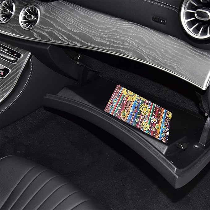 Premium Car Registration & Insurance Card Holder with Magnetic Shut, Vehicle Glove Box Car Organizer - For Documents, Cards, License (Sunflower A)