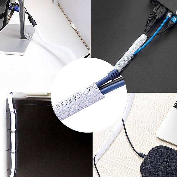 1/4" x100ft Split Sleeve Wire Loom Tubing - Cat-Proof Cord Protector for USB, Power, Audio/Video Cables | Chew-Resistant Sleeving, Easy Install, White