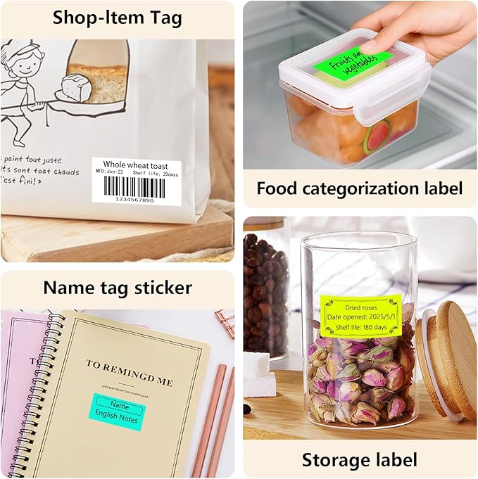 1x2 Inch Thermal Labels,500PCS Rectangle Stickers,Waterproof Removable Blank Stickers for Address,Jars,Freezer Containers & Pantry Organization,Fluorescent Green