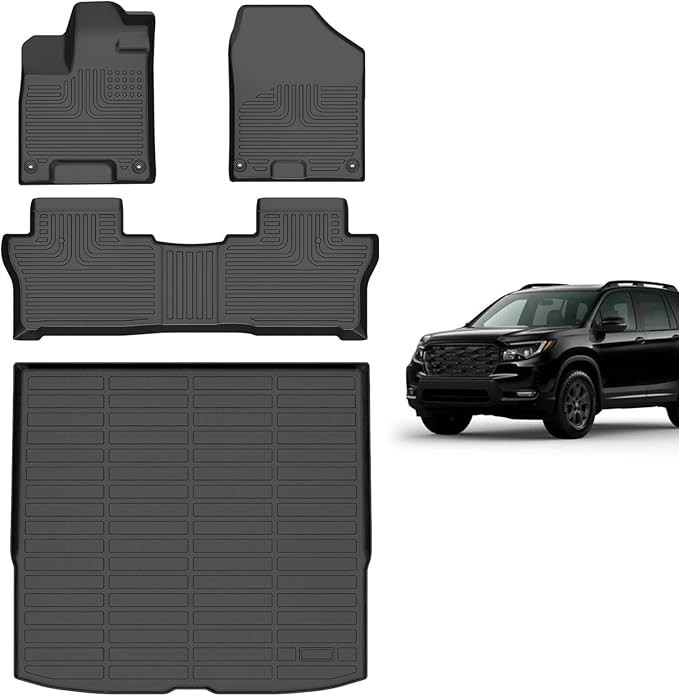 Hutisya-Floor Mats & Cargo Liner Set Fit for Honda Passport 2019-2025 All Weather Protection Anti-Slip & Durable TPE Full Set Liners Automotive Accessories-Black