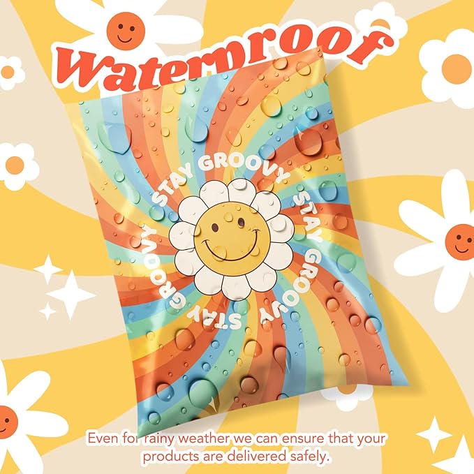 Metronic Poly Mailers 6x9 Inch 100pc Shipping Bags for Clothes,Self Adhesive Shipping Envelopes for Small Business,Waterproof Mailers Poly Bags for Shipping,Packaging Mailing Bags Rainbow Smile Face