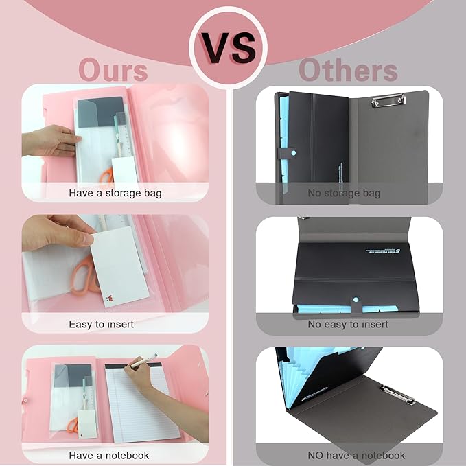 Pink Expandable File Folders with One Notebook, Expanding Receipt Organizer, Accordion Folder File Folders, Important Document Organizer, Accordion Folder for Office/School