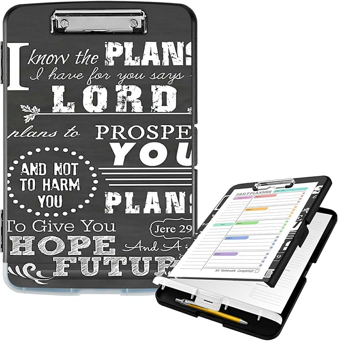Clipboard with Storage High Capacity Plastic Nursing Clipboards with Pen Holder File Folder Storage Box Clipboard with Heavy Duty Clips for Teacher,Doctor,Offices-Jeremiah 29-11 Bible Verse