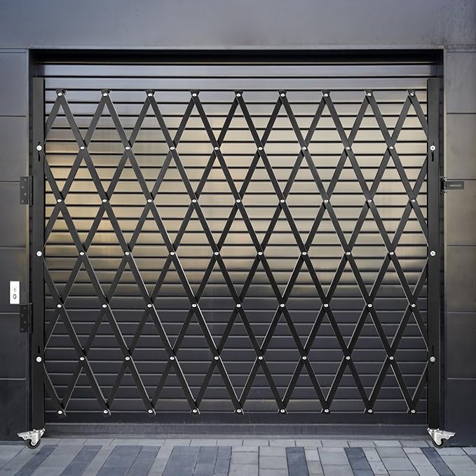 VEVOR Folding Door Scissor Gate - Steel Accordion 87" H x 94" W, 360 Rolling Barricade,Padlock