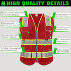 BeautyWill Custom Logo 10 Pockets Safety Vest Class2 ANSI Certified High Visibility Reflective Vest