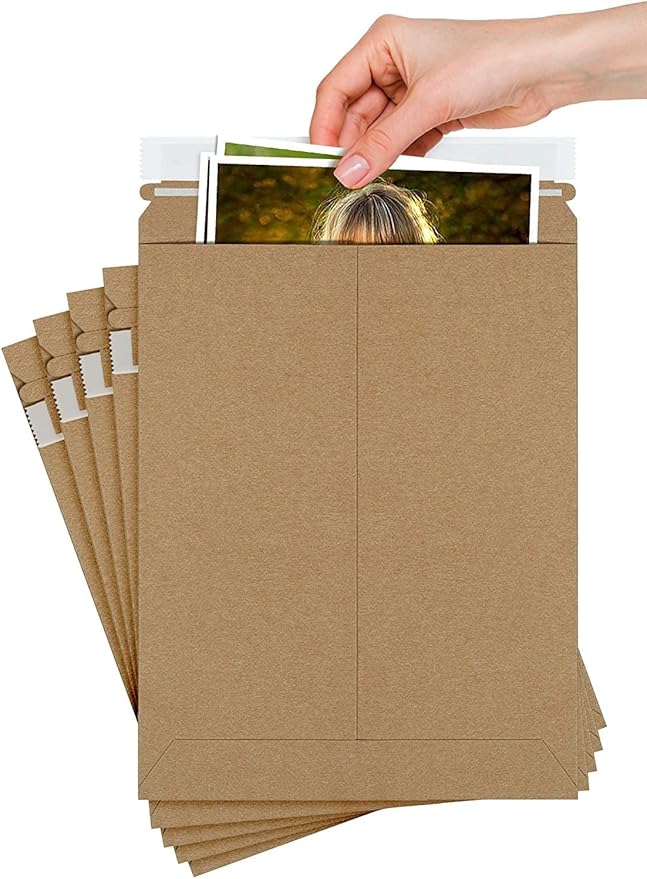 Natural Kraft Rigid Mailers, 9.75 x 12.25 Inches. Pack of 10 Paperboard Envelopes. Sturdy Stay Flat Mailers with Self-Seal Closure. Recyclable Hard Envelopes for Mailing. Stayflat Mailer