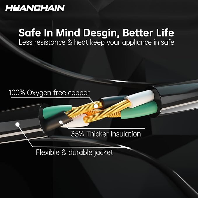 HUANCHAIN Indoor Outdoor Black Extension Cord 40 ft Waterproof, 16/3 Gauge Flexible Cold-Resistant Appliance Extension Cord Outside, 13A 1625W 16AWG SJTW, 3 Prong Electric Cord, ETL