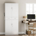Metal Storage with 1 Drawer, 71" Cabinet with 4 Locking Doors and 2 Adjustable Shelves, Steel Storage File Cabinet for Pantry, Kitchen, Office, Garage (White)