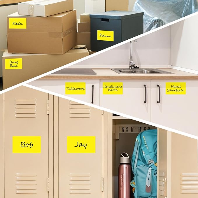 500 Pcs Large Moving Labels for Boxes 3 ×5 Inch Vinyl Self Adhesive Rectangle Stickers Color Coding Labels Waterproof Removable for Storage Bins Classroom Office Warehouse, Fluorescent Yellow