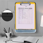 Clipboard with Storage,Storage Clipboard with Pen Holder,Heavy Duty Plastic Storage Clipboard with Low Profile Clip, Clipboard Folder, Teacher Must Haves, Office Supplies,Cat on Wooden