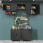 Metal Tool Storage Cabinet with Wheels,Black Heavy Duty Mobile Rolling Tool Cabinets for Garage,Metal Storage Cabinets with 2 Locking Doors and 1 Drawer,Assembly Required
