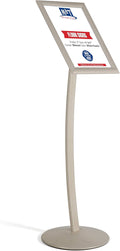 M&T Displays Curved Menu Board, 11x17 Pedestal Sign Holder White Pearlic Floor Standing Aluminum Front Loading Easy Open Poster Message Advertisement Holder For Restaurant Cafe Hotel