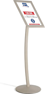 M&T Displays Curved Menu Board, 11x17 Pedestal Sign Holder White Pearlic Floor Standing Aluminum Front Loading Easy Open Poster Message Advertisement Holder For Restaurant Cafe Hotel