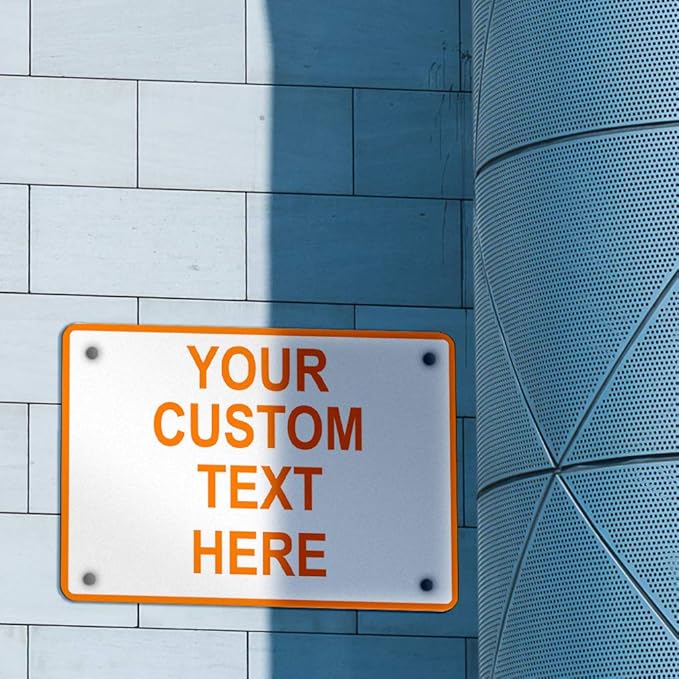 Aluminum Weatherproof Metal Sign Multiple Sizes Custom Personalized Text Here White Orange Warning Horizontal Street Signs 14x10Inches