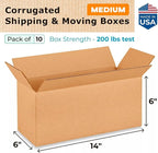 Medium Moving & Shipping Boxes 14x6x6 inches (10-Pack) - Extra Strength 200 lb vs Regular - Corrugated Boxes for Packaging - Durable Cardboard Box for Shipping - Packing Box by IDL Packaging