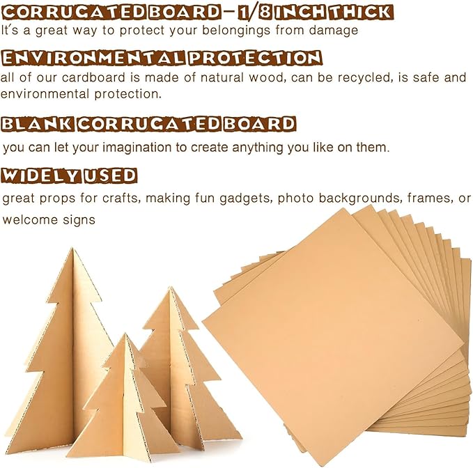 100 Pcs Corrugated Cardboard Sheets Set Corrugated Packaging Pads Paper Flat Cardboard Filler Inserts Sheet Pads Rectangle for Delivering Packing Separators Art Crafts Supplies (Brown, 12 x 12 Inch)