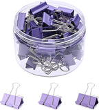 Temiary Aesthetic Binder Clips, 48 Pcs 0.98 Inches Small Metal Binder Clip with Clear Storage Container, Binding Paperwork Clamps for School Teachers Office Supplies (Purple)