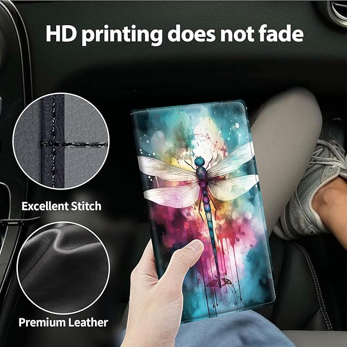 Car Registration and Insurance Holder, Leather Car Glove Box Organizer, Cool Car Accessories for ID, Driver's License Cards & Essential Document,business cards,Men&Women,Color Dragonfly