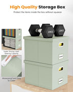 2 Pack File Storage Organizer, Portable File Box with Lid, Fit for Letter/Legal File Folder Storage, Grey-green (Leather) Box
