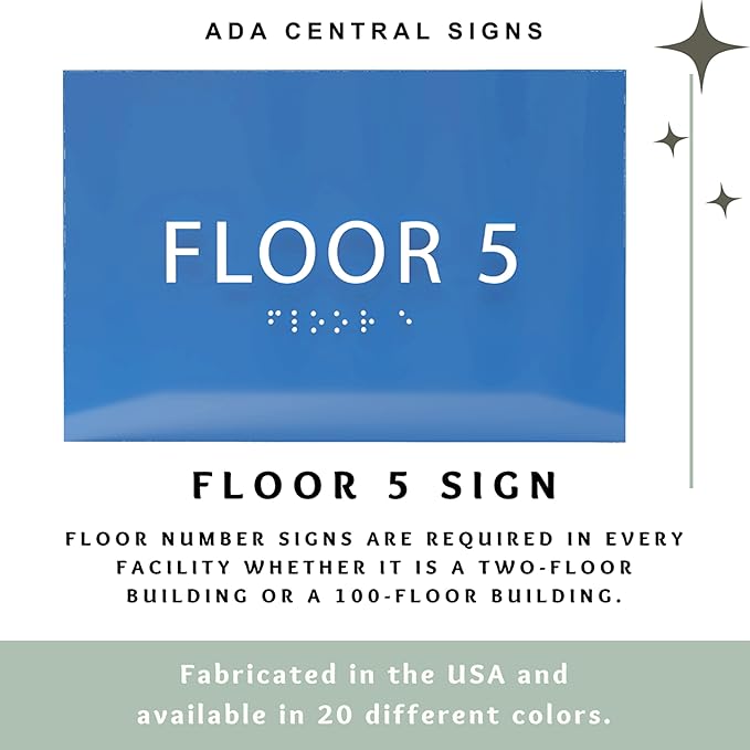 6" X4" Floor 5 Sign - ADA Compliant Tactile Graphics Grade 2 Braille Text | Wall Mount Plastic Directional Assistance, Floor Number Sign for Office, Schools, Hospitals, Apartments