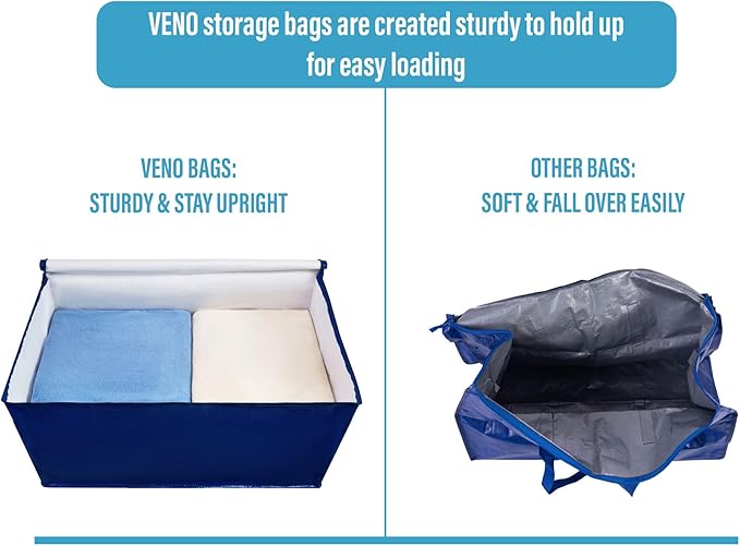 VENO 6 Pack Moving Bags and Large Christmas Decoration Storage Bins with lids. Alternative to Moving Boxes, Packing Supplies for College. Heavy Duty Totes (Blue, 6 Pack)
