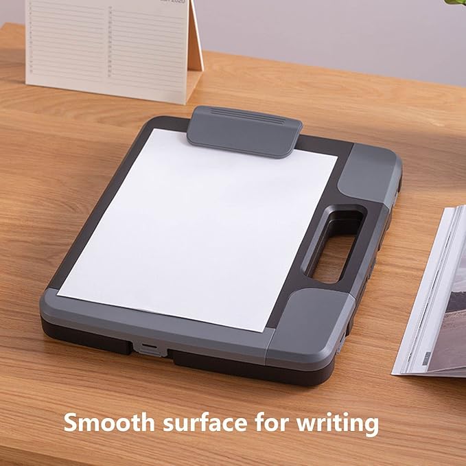 Plastic Storage Clipboard with Handle – Heavy Duty Clipboard, Portable Side-Opening Organizer Case for Letter/Legal Size Paper (14.5”x12”x1.75”) – Office, School, Construction & Outdoor Use