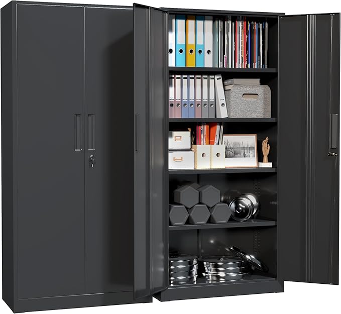Superday Metal Garage Storage Cabinet with Lock, 71" H Lockable Storage Cabinets with Doors and 4 Adjustable Shelves, Locking Cabinet for Office, Home, Garage, Gym, School (Black)