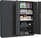 Superday Metal Garage Storage Cabinet with Lock, 71" H Lockable Storage Cabinets with Doors and 4 Adjustable Shelves, Locking Cabinet for Office, Home, Garage, Gym, School (Black)