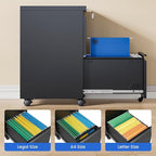 MIIIKO 2 Drawer File Cabinet on Wheels, Home Office Mobile File Drawers Under Desk, Filing Cabinets with Drawers for Legal/Letter/A4 File Folders(Black),Un-Assembled