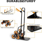 Heavy Duty Stair Climbing Hand Truck Dolly Cart, Portable and Foldable Three-Wheel Dolly