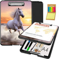Clipboard with Storage,Office Supplies Nursing Clipboards Folder with Pen Holder Plastic Foldable Clip Board with Storage for Nurse Teacher,Sunset Horse