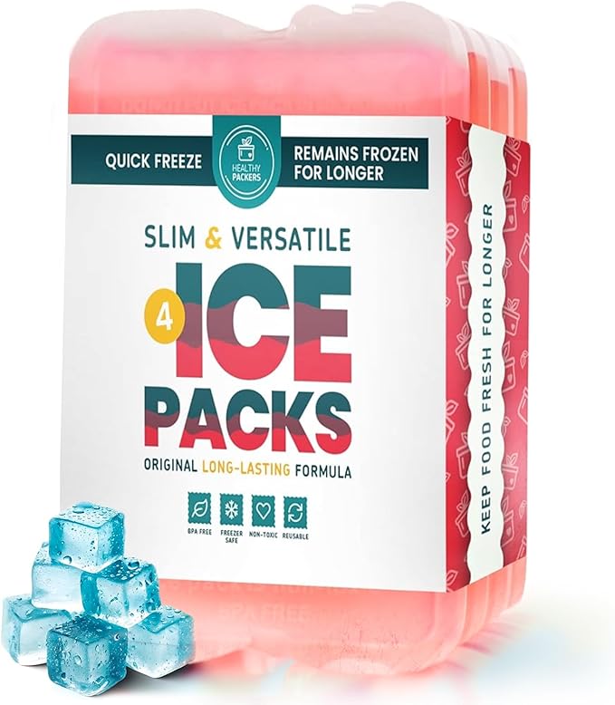 Healthy Packers Reusable Ice Packs for Lunch Boxes - Long Lasting Slim Freezer Packs, Thin Non-Toxic BPA-Free Hard Gel Ice Blocks for Coolers, Kids & Adults Lunch Bags, Travel, Camping, Food Storage