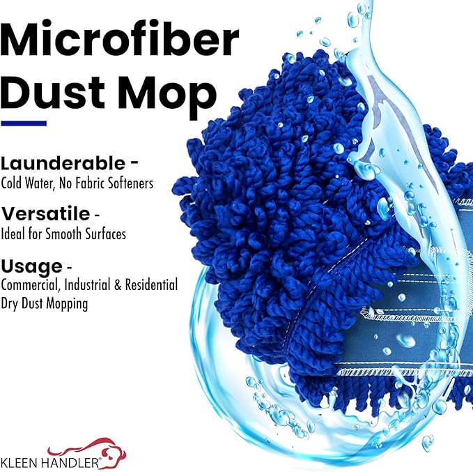 KLEEN HANDLER 24 Inch Microfiber Dust Mop Bulk Pack of 12, Medium Washable Commercial Dust Mop, Sweeper, Janitorial Dust Mop Head Replacement, Push Mop Broom, Blue
