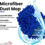 KLEEN HANDLER 36 Inch Microfiber Dust Mop, Large Washable Commercial Mop Head Replacement, Sweeper, Janitorial Supplies, Blue