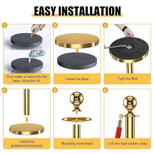 kaiyomi 4Pcs Stanchions with Red Velvet Ropes Set, 5 Feet Velvet Ropes and Posts Poles for Red Carpet Party Decoration and 360° Photo Booth (Golden)
